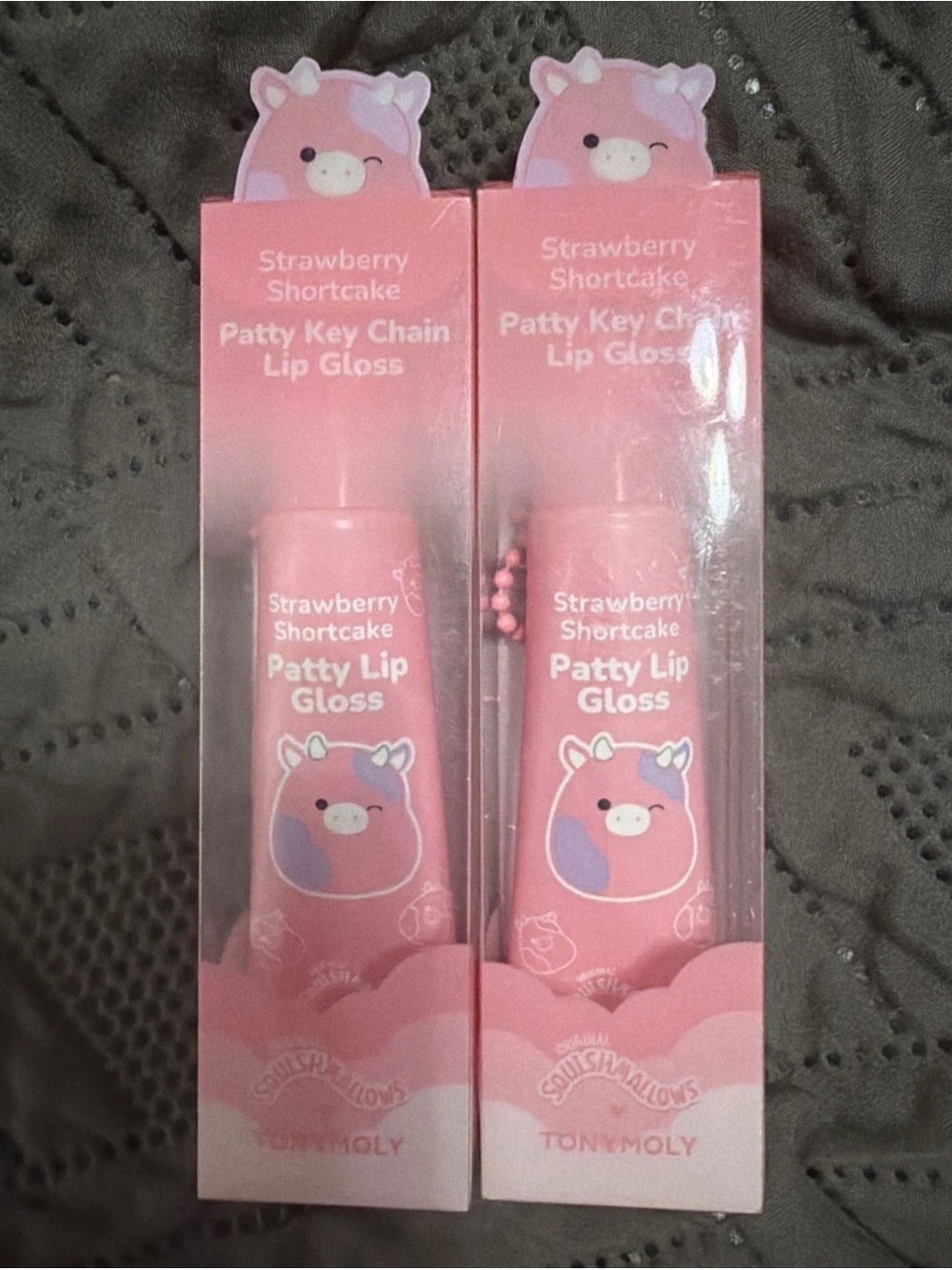 TONYMOLY X Squishmallows Patty Key Chain Lip Gloss STRAWBERRY SHORTCAKE Pink NIB